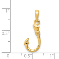 14K Yellow Gold 3D Fish Hook Pendant 4