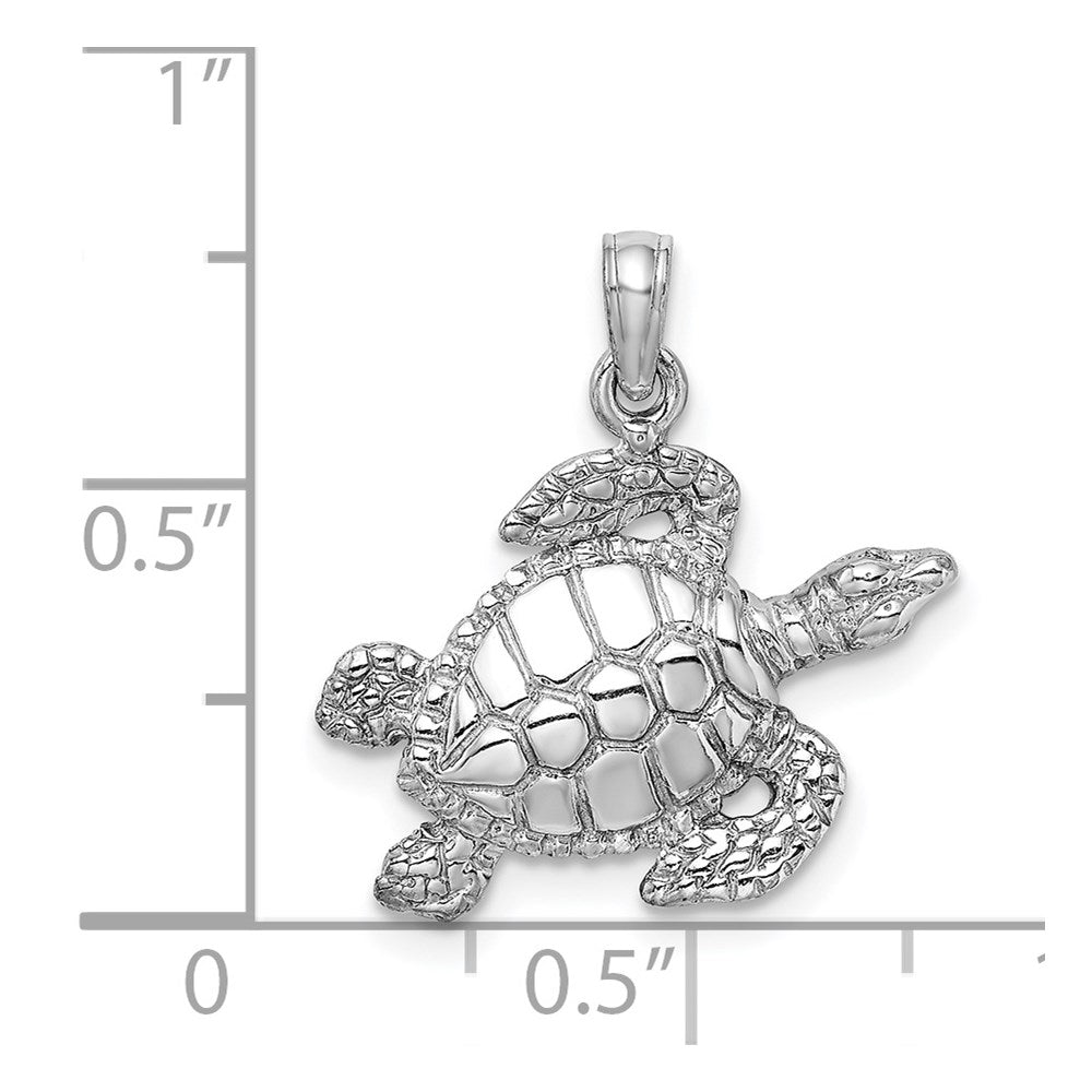 14K White Gold Textured Sea Turtle Charm 3