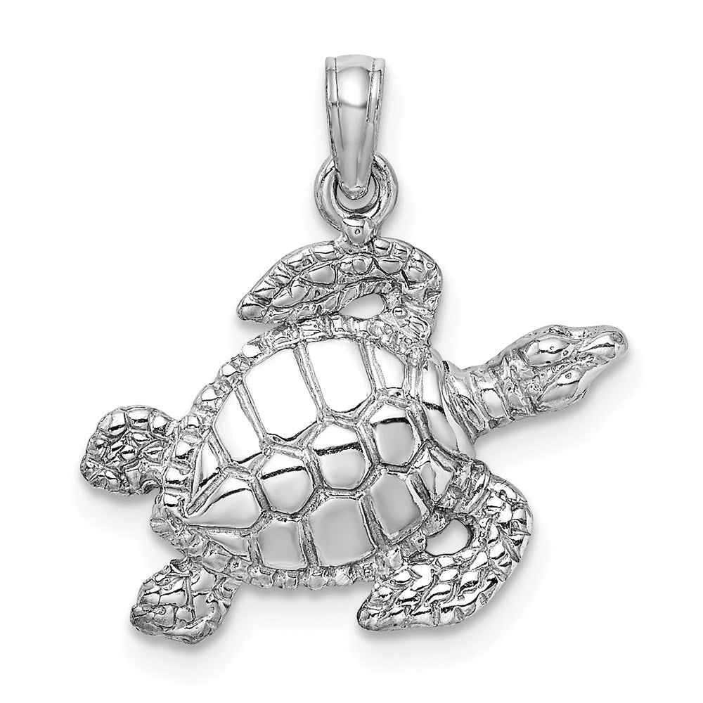 14K White Gold Textured Sea Turtle Charm 1