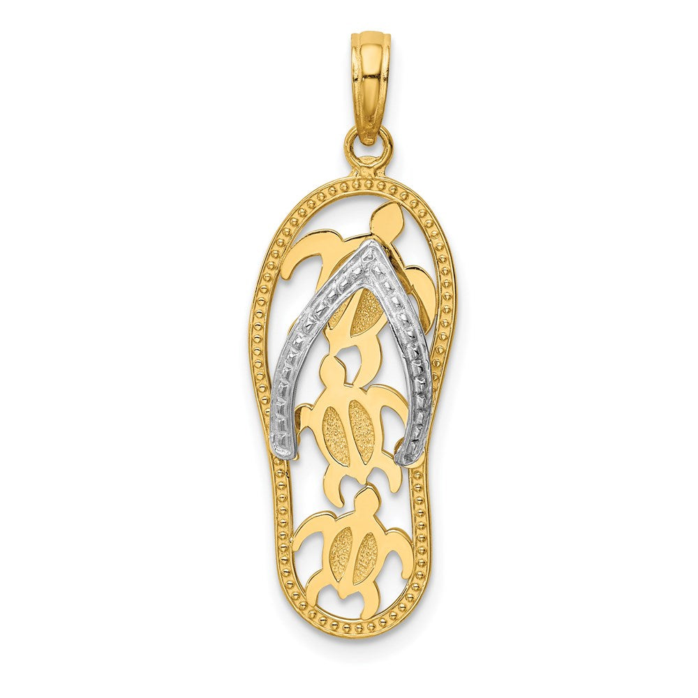 14K Two-tone Triple Sea Turtle Flip-Flop Pendant 1