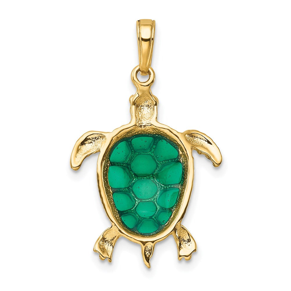 14K Green Enameled Sea Turtle Pendant 3