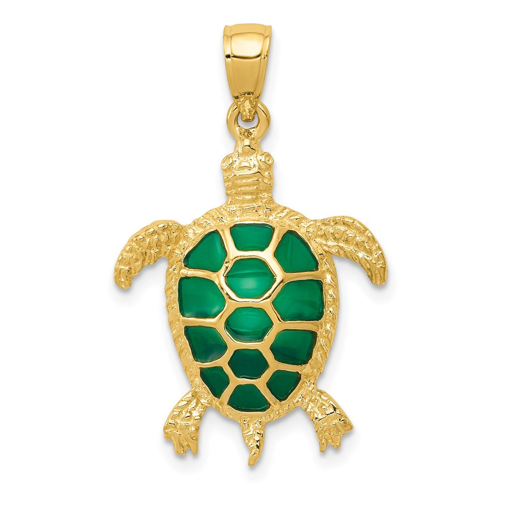 14K Green Enameled Sea Turtle Pendant 1