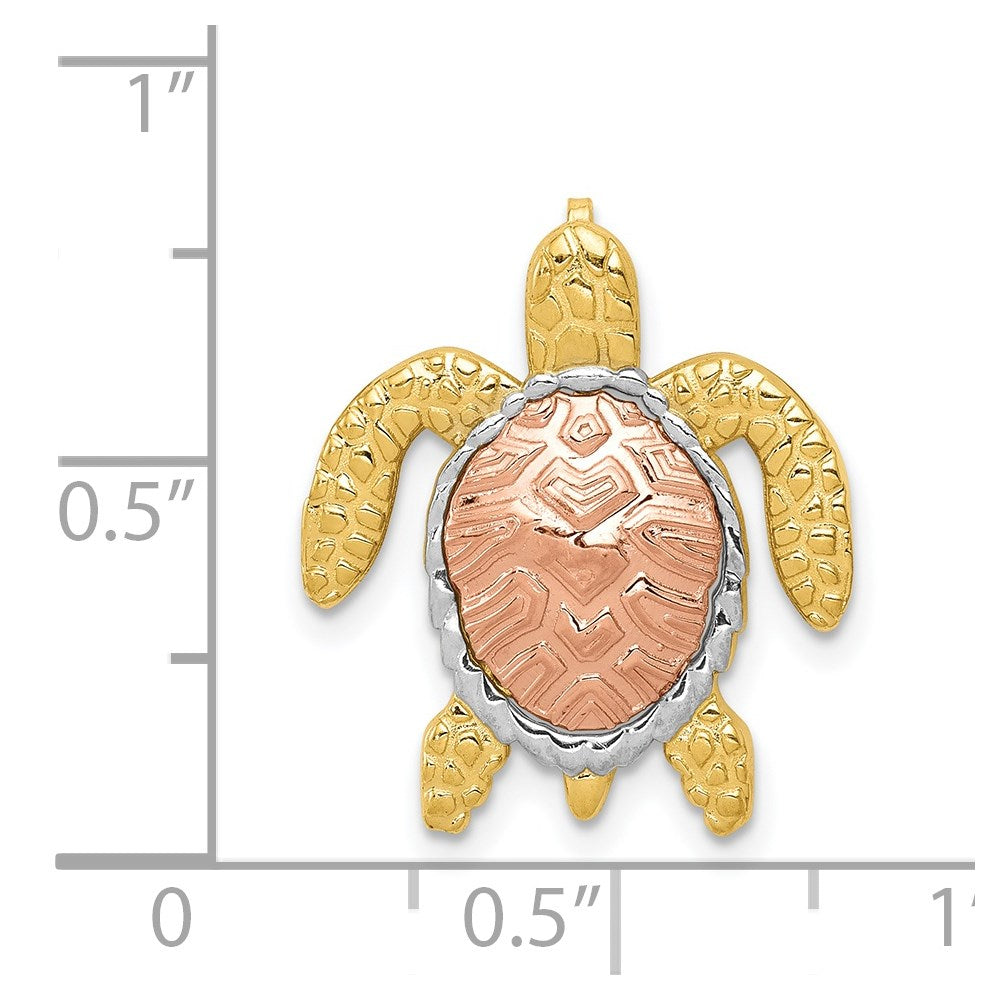 14K Two-Tone w/ White Rhodium Turtle Pendant Slide 4