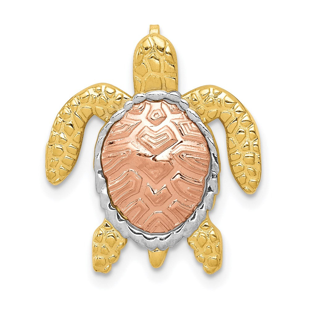 14K Two-Tone w/ White Rhodium Turtle Pendant Slide 1