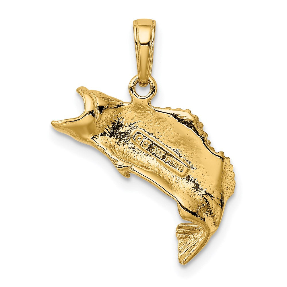 14K Gold Polished Textured Bass Fish Pendant 3