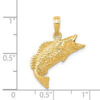 14K Gold Polished Textured Bass Fish Pendant 4