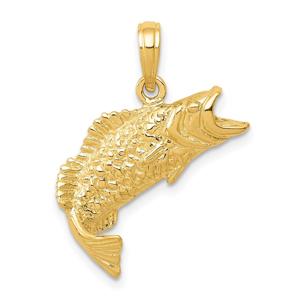 14K Gold Polished Textured Bass Fish Pendant 1