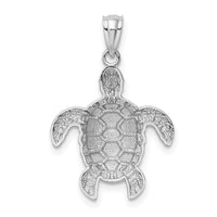 14k White Gold Diamond-cut Polished Sea Turtle Pendant 3