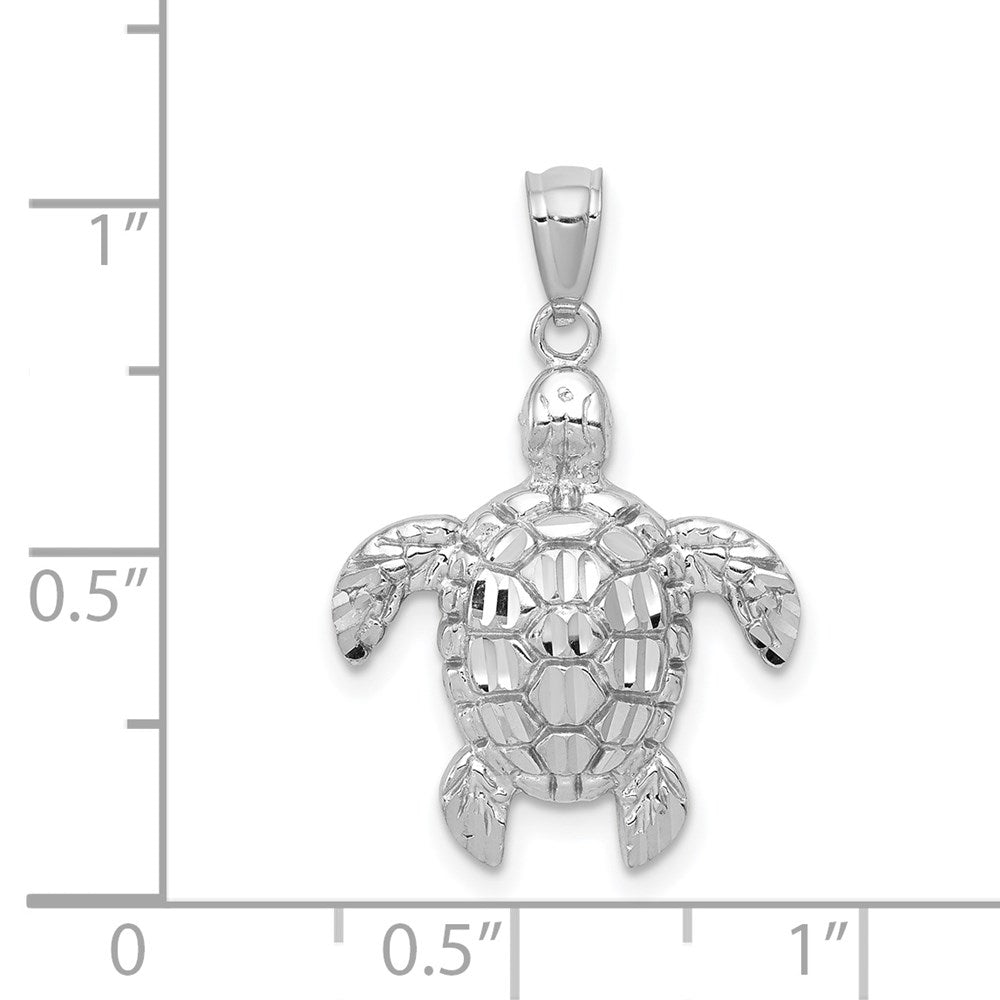 14k White Gold Diamond-cut Polished Sea Turtle Pendant 4