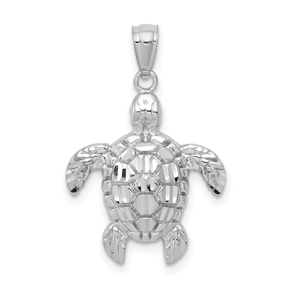 14k White Gold Diamond-cut Polished Sea Turtle Pendant 1