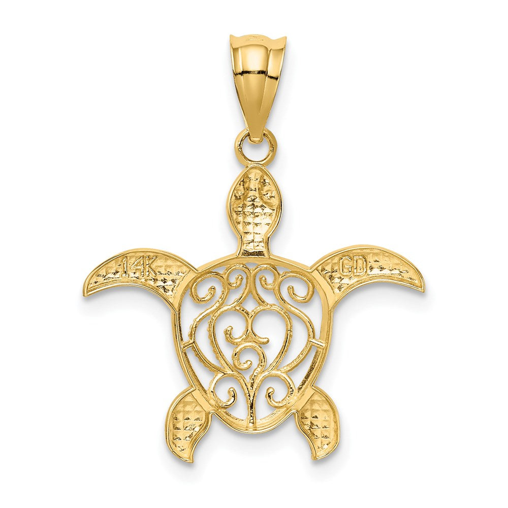 14k Polished Filigree Sea Turtle Pendant 3