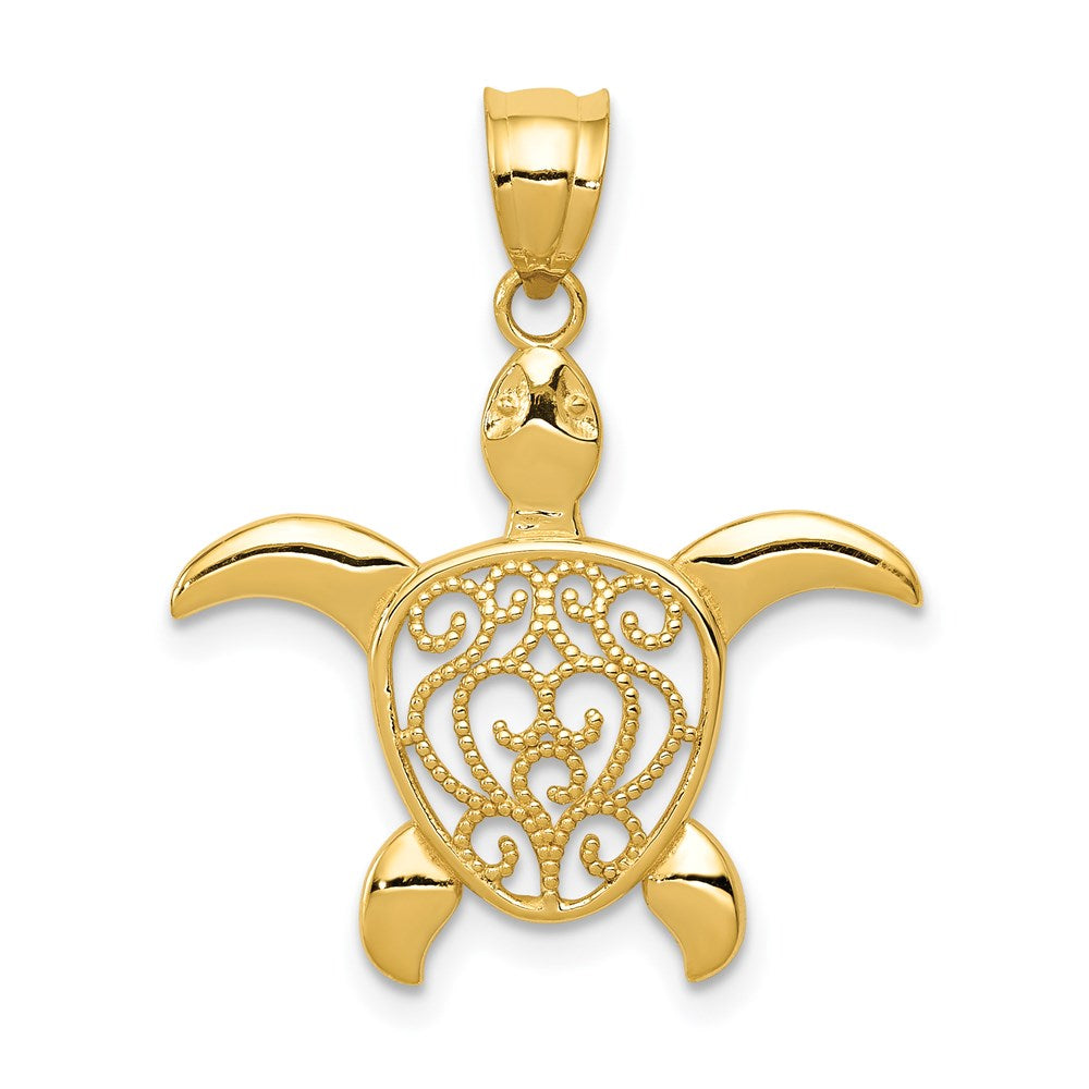 14k Polished Filigree Sea Turtle Pendant 1