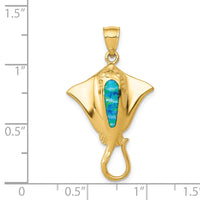 14k Polished Created Blue Opal Stingray Pendant 4