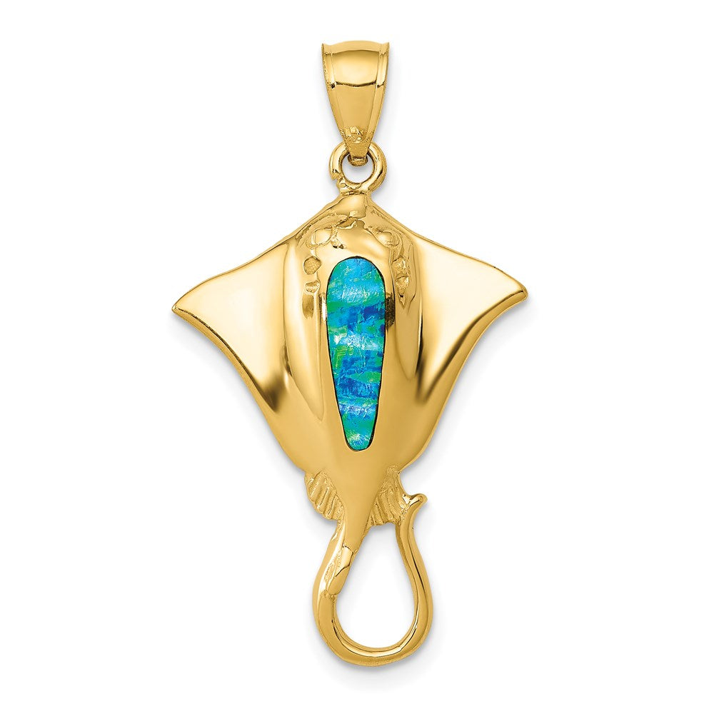 14k Polished Created Blue Opal Stingray Pendant 1