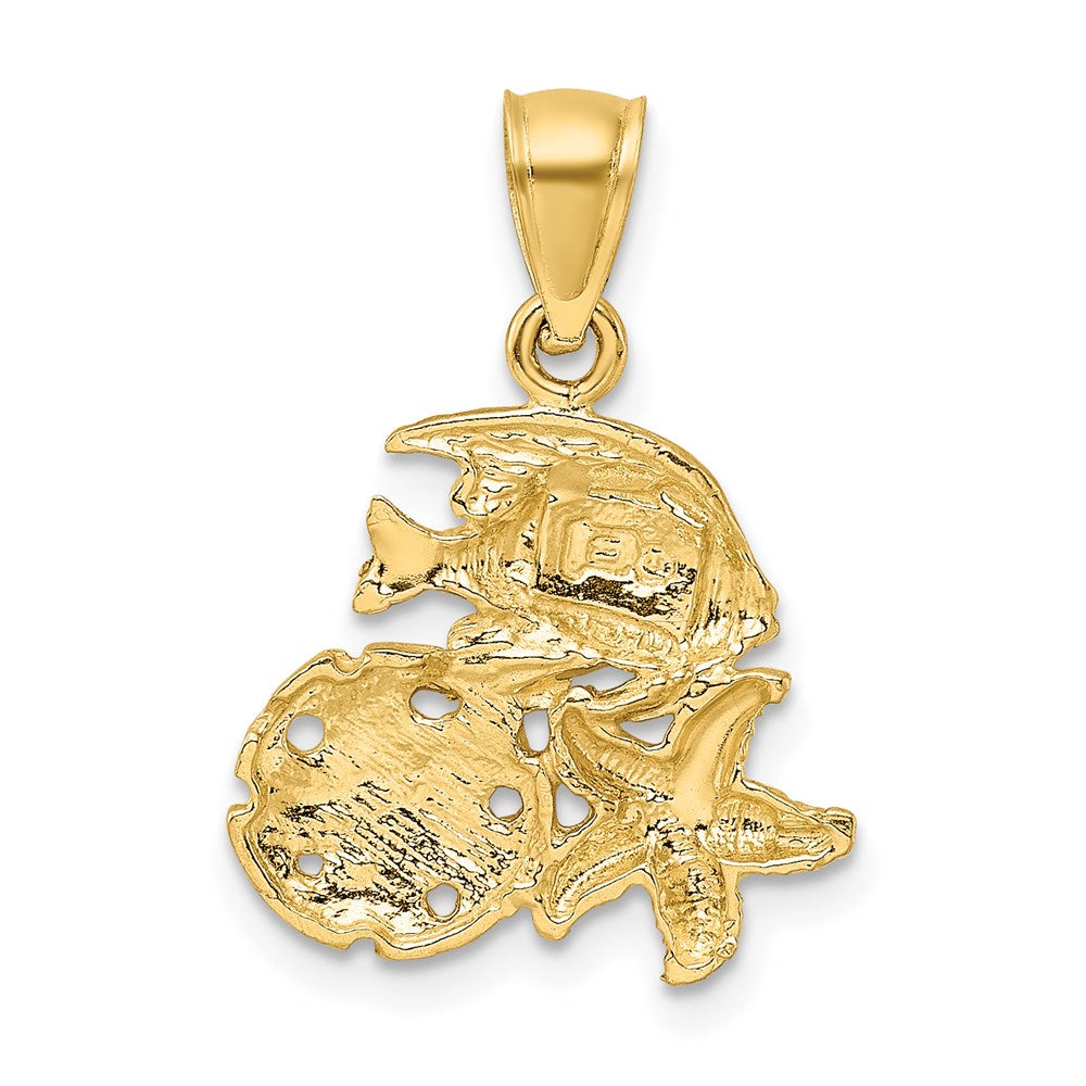 14k Satin Diamond-cut Fish, Starfish and Sand Dollar Pendant 3