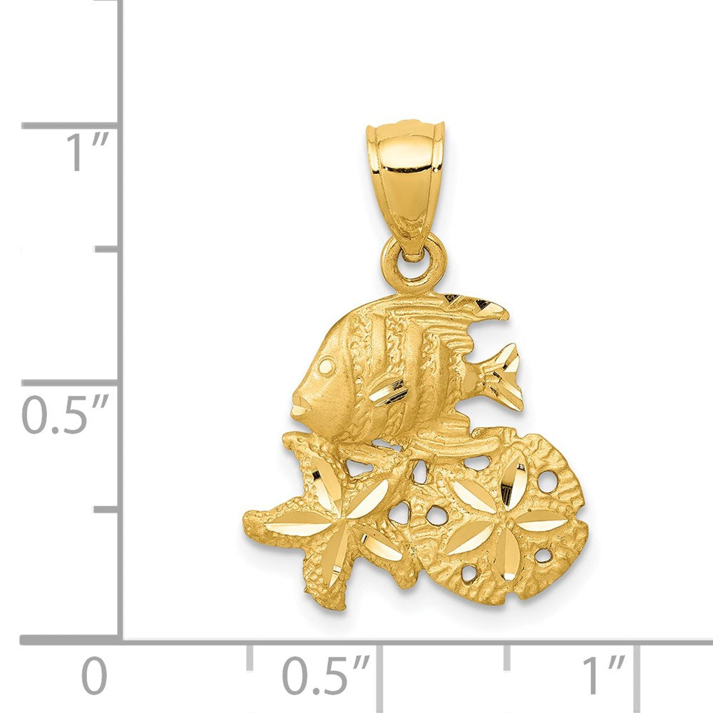 14k Satin Diamond-cut Fish, Starfish and Sand Dollar Pendant 4