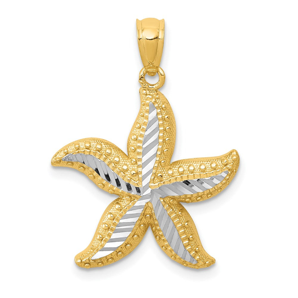 14k with White Rhodium Diamond-cut Starfish Pendant 1