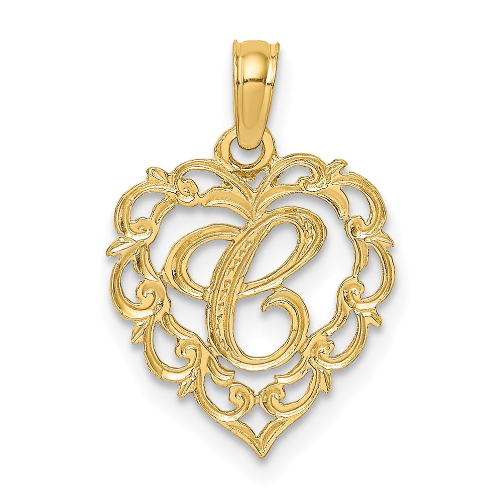 14KY Heart Script Letter C Initial Charm