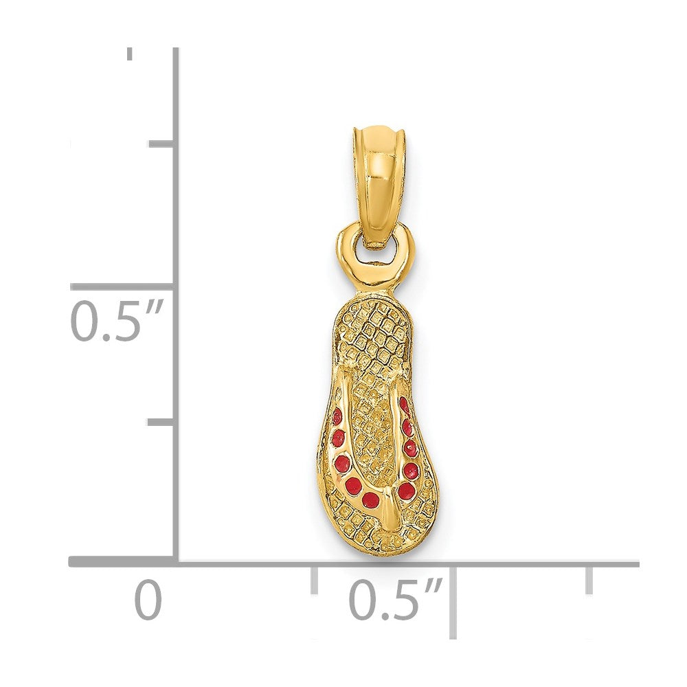 14k  3D W/ Red Enamel Single Flip-Flop Charm