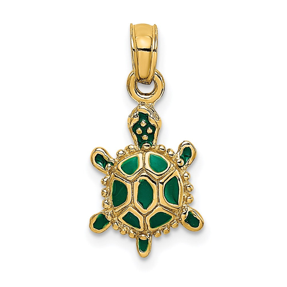 14K Green Enamel 3-D Land Turtle Charm 1