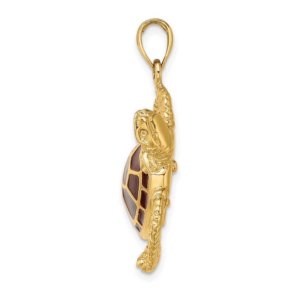 14K 3-D Brown Enamel Large Sea Turtle Charm 2