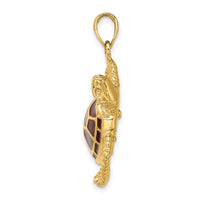 14K 3-D Brown Enamel Large Sea Turtle Charm 2