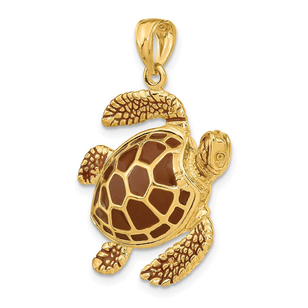 14K 3-D Brown Enamel Large Sea Turtle Charm 5