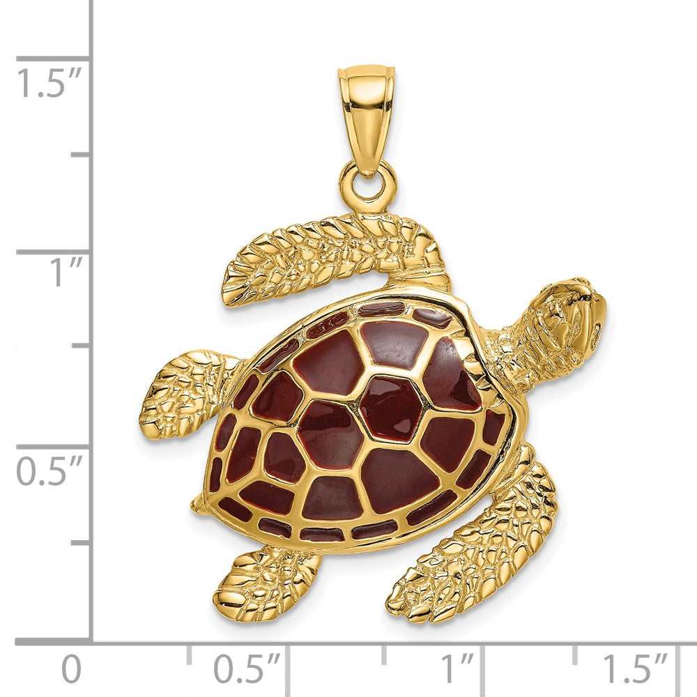 14K 3-D Brown Enamel Large Sea Turtle Charm 3