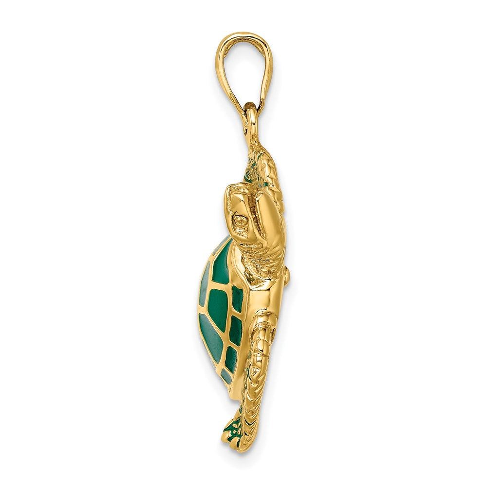 14K 3-D Green Enamel Large Sea Turtle Charm 2