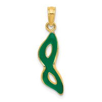 14K 3-D and Beveled W/Green Enamel Masquerade Mask Pendant