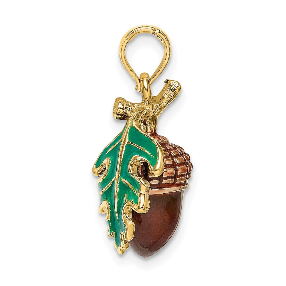 14K 3-D Enameled Acorn w/Leaf Charm