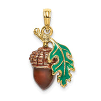 14K 3-D Enameled Acorn w/Leaf Charm