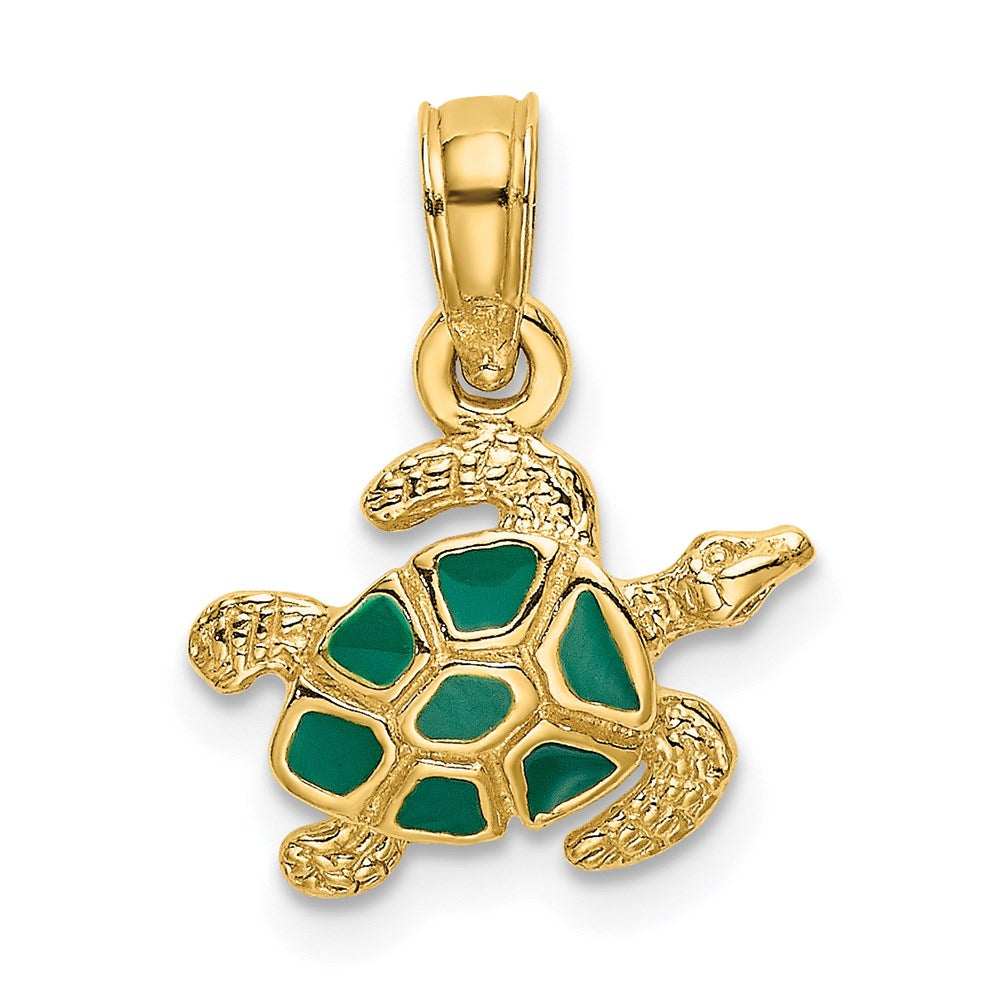 14K Textured and Enameled Sea Turtle Charm 1