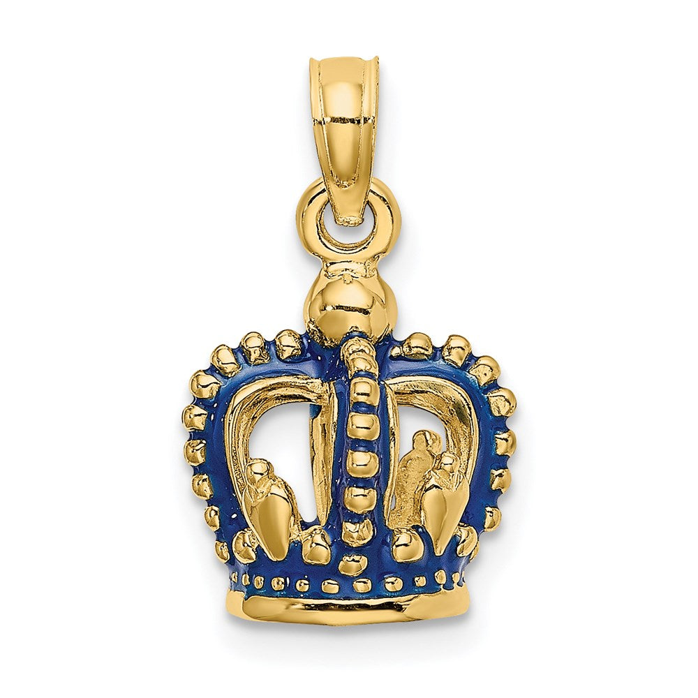 14K 3-D Blue Enamel Crown Charm