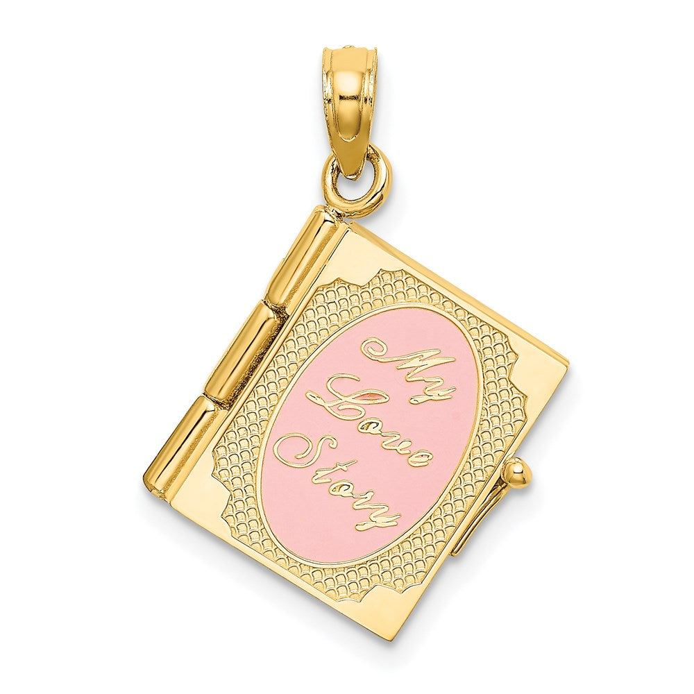 14K Enameled 3D Moveable MY LOVE STORY Book Pendant