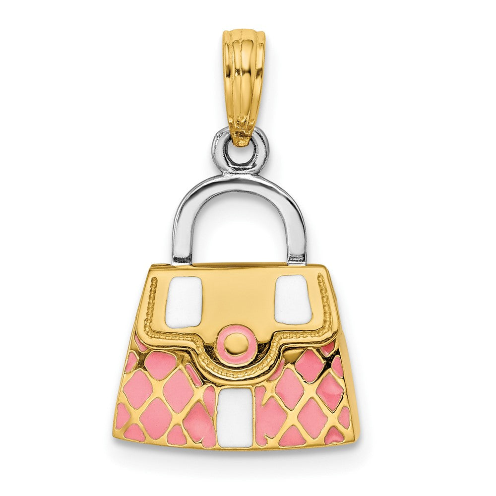 14K & Rhodium 3-D Pink Opens Quilted Handbag Charm