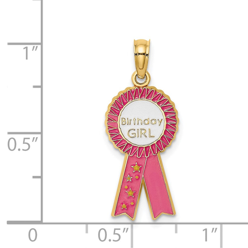 14K Enamel BIRTHDAY GIRL Pink Ribbon Charm