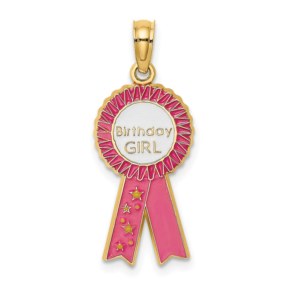 14K Enamel BIRTHDAY GIRL Pink Ribbon Charm