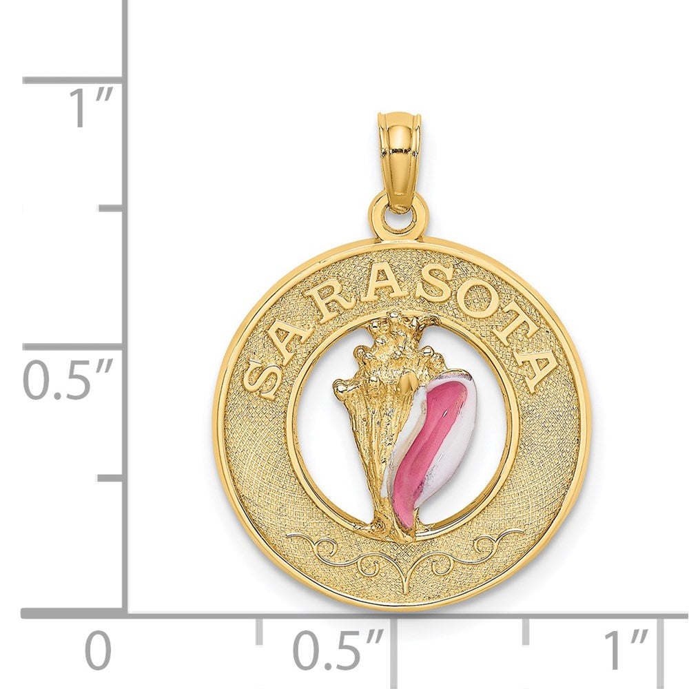 14K SARASOTA Circle w/ Enamel Conch Shell Charm