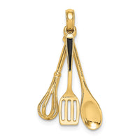 14K 3-D Enamel Spatula, Wooden Spoon, Whisk Moveable Charm