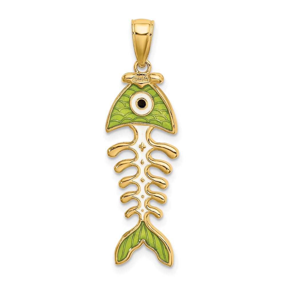 14k 3D  Green Enamel Fish Bone Charm 4