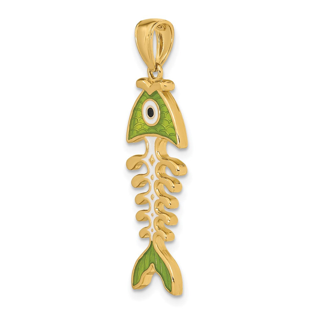 14k 3D  Green Enamel Fish Bone Charm 5