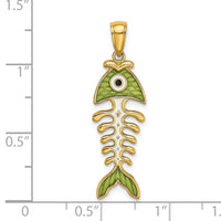 14k 3D  Green Enamel Fish Bone Charm 3