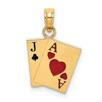 14K Enamel Jack of Clubs and Ace of Hearts Cards Charm