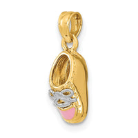 14K & Rhodium 3-D Pink Enamel Baby Shoe Charm