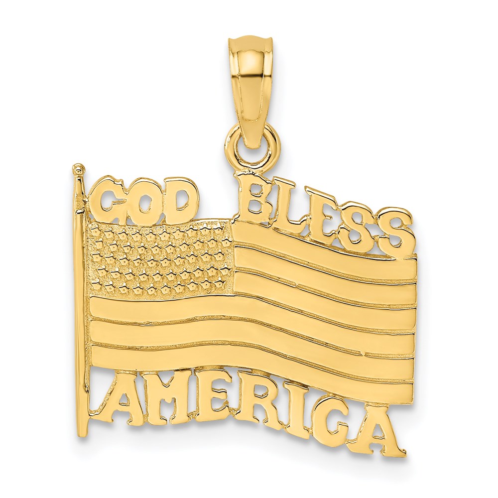 14K Polished Textured God Bless America w/ Flag Charm