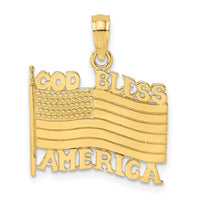 14K Polished Textured God Bless America w/ Flag Charm