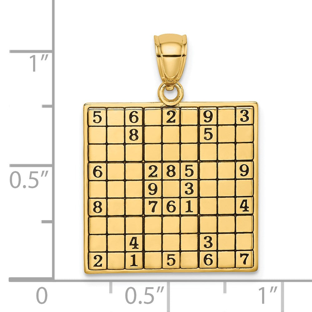 14K Polished Antiqued Sudoku Game Board Charm