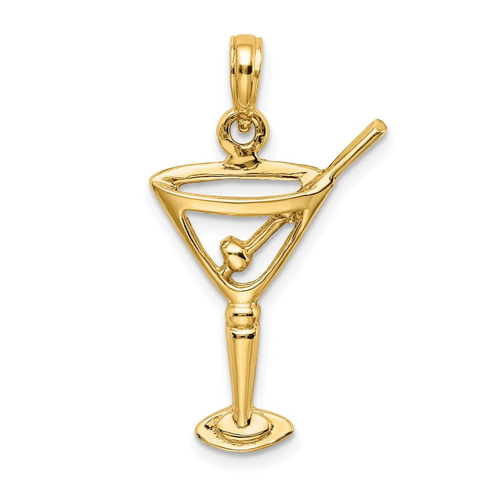 14K Polished Cut-Out Martini W/ Olive Charm