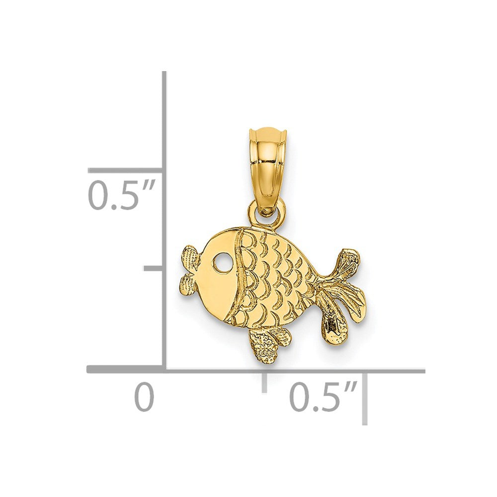 14K Flat Engraved Playful Fish Charm 3